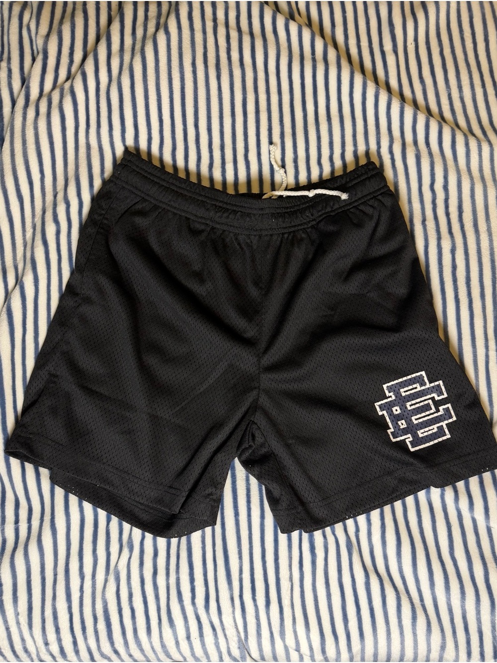 Eric Emanuel Black Athletic Mesh Shorts with Navy Logo